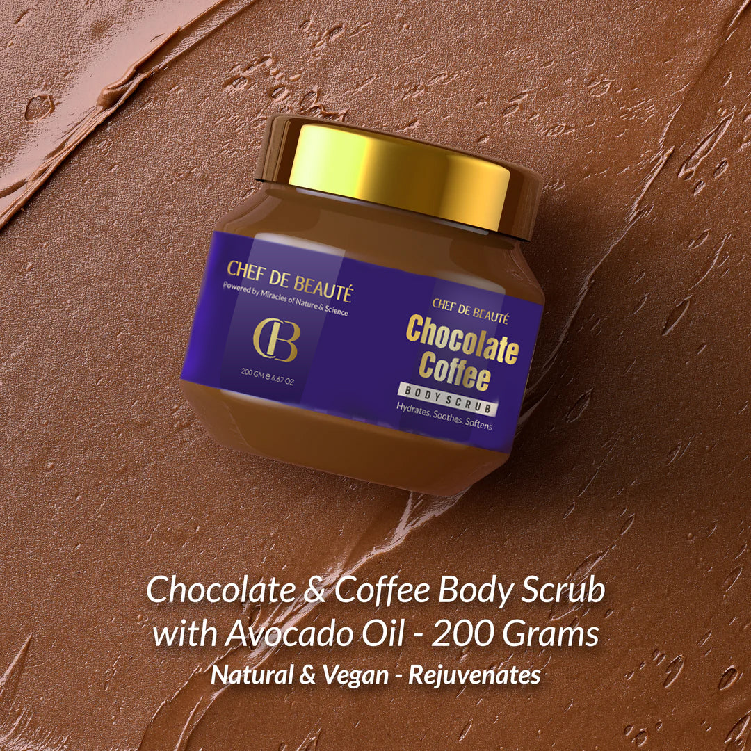 Chef’s Chocolate Coffee Body Scrub & Polish with Organic Avocado Oil - 100% Vegan & Natural - 200 Grams