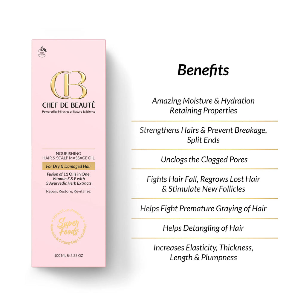 CDB's SuperFoods Powered Hair and Scalp Massage Oil for Split Ends, Frizzy, Dry and Damaged Hair with FusionTech CHEF DE BEAUTÉ