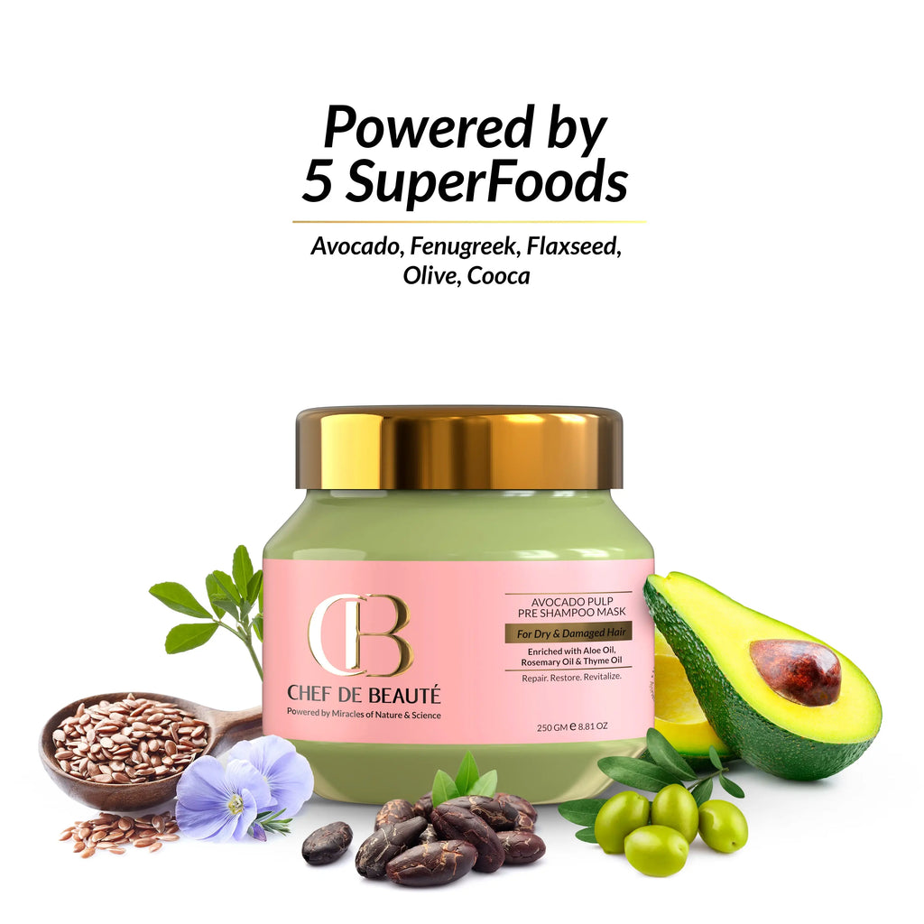CDB's SuperFoods Powered Pre-Shampoo Hair Mask for Split Ends, Frizzy, Dry and Damaged Hair with FusionTech CHEF DE BEAUTÉ