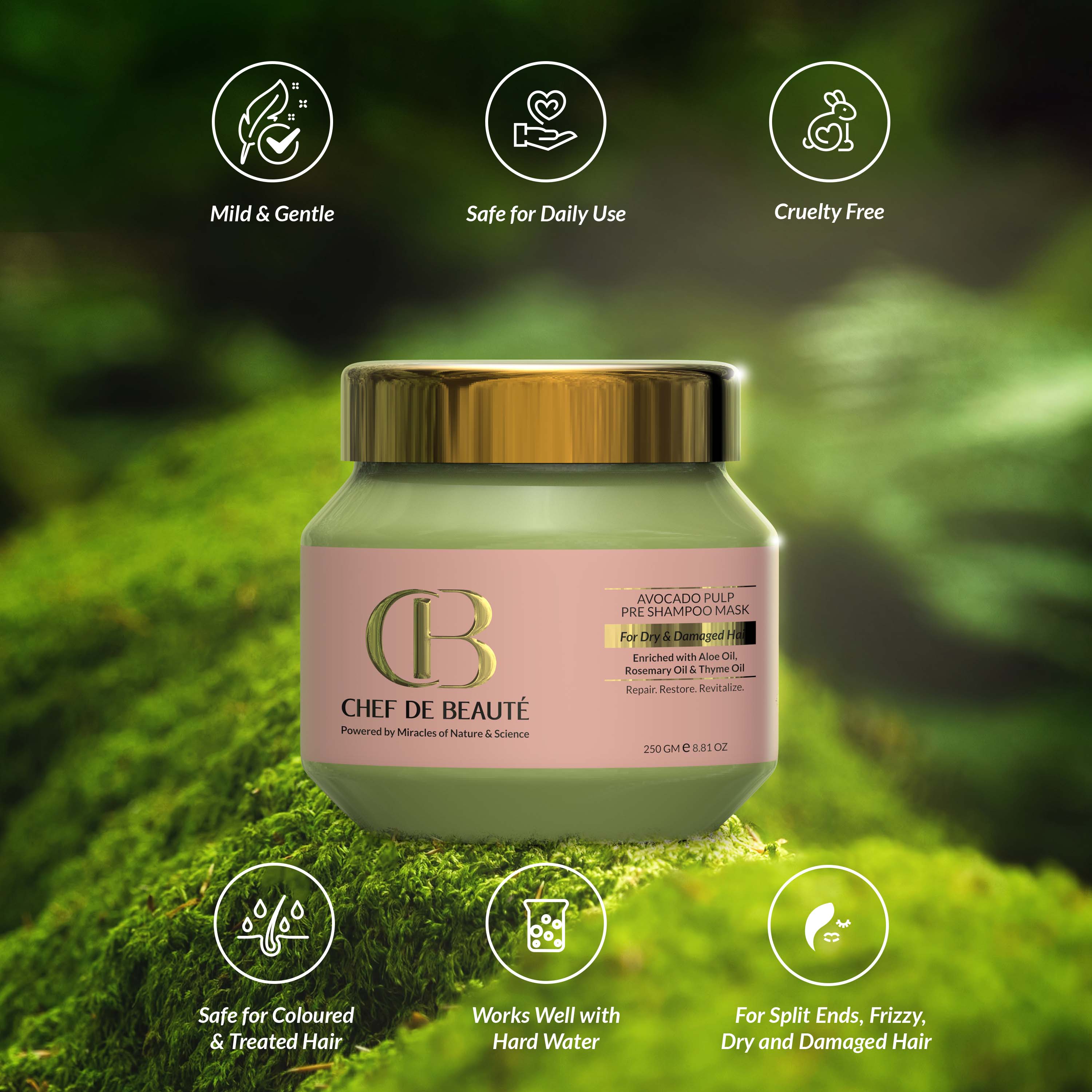 CDB's SuperFoods Powered Pre-Shampoo Hair Mask for Split Ends, Frizzy, Dry and Damaged Hair with FusionTech CHEF DE BEAUTÉ