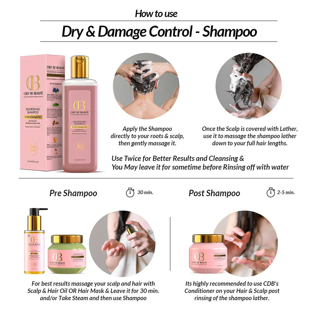 CDB's SuperFoods Powered Shampoo For Split Ends, Frizzy, Dry and Damaged Hair with FusionTech CHEF DE BEAUTÉ